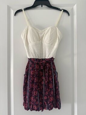 Lily Rose White Bustier Top with Navy and Burgundy Printed Skirt Romper